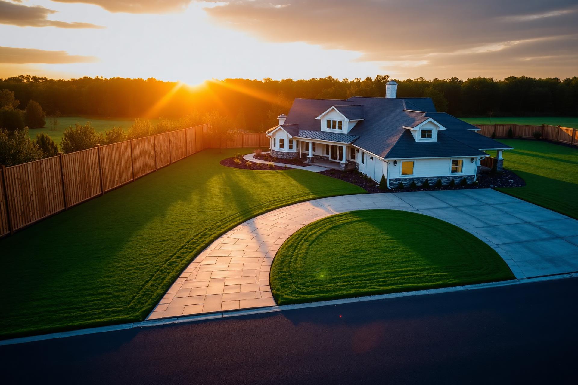 Premium concrete and fence construction at golden hour